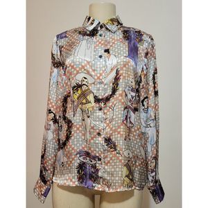 ROI DU LAC ROMA WOMEN'S BLOUSE 100% SILK MULTICOLOR  MEXICO SIZE 42 #939